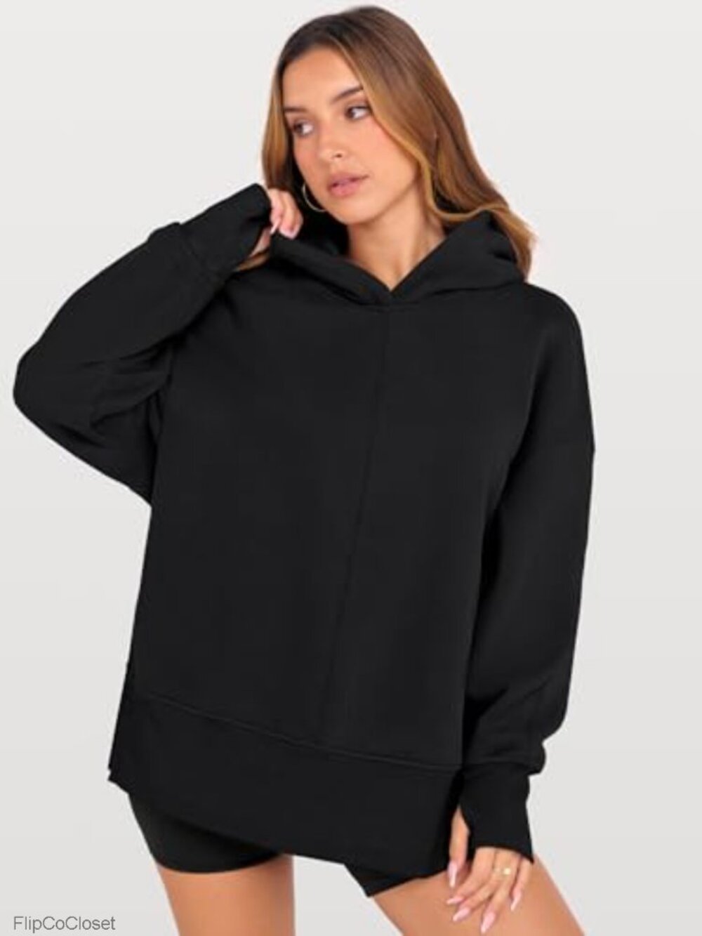 Oversized Pullover Hoodie Long Sleeve Sweatshirt with Thumbhole Cuffs - Picture 3 of 6